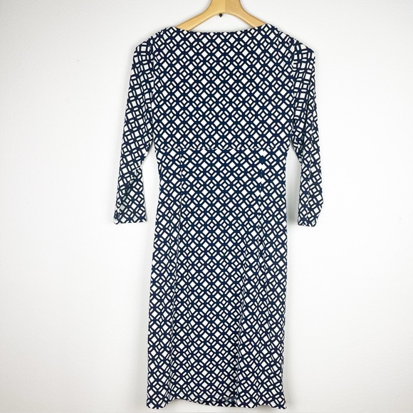 Lauren Ralph Lauren V-Neck Faux Wrap Dress Navy White Size 6 - Picture 4 of 15